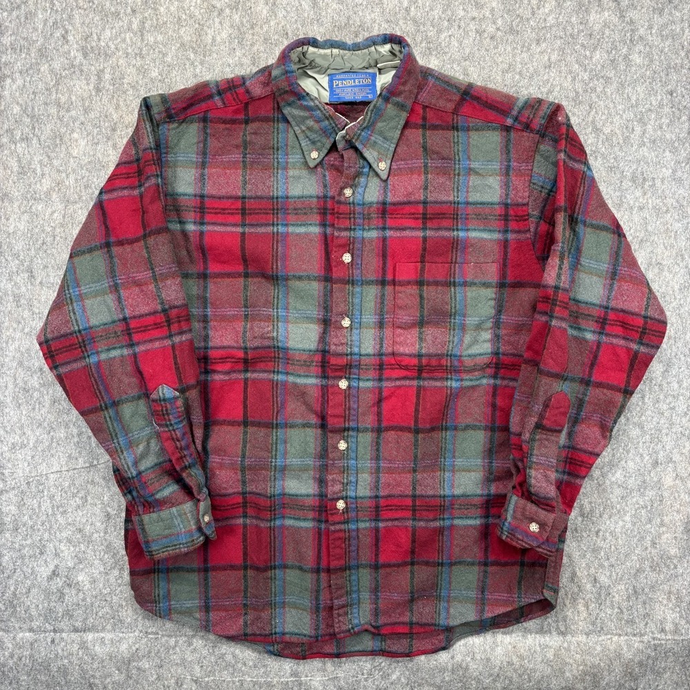 Vintage Pendleton Virgin Wool Button Down Flannel Shirt Men Large (Shrunk) 21x28